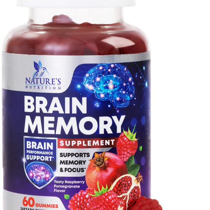 Brain Supplements For Memory & Focus Gummies - Natural Nootropics Support for Concentration Alertness & Clarity Support - 3X Strength Brain Health Vitamins with B6 B12, Phosphatidylserine - 60 Gummies