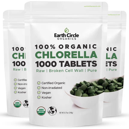 Organic Chlorella Tablets 1000 Count | High Potency Chlorophyll Supplement | Pure Chlorella Pyrenoidosa | Broken Cell Wall for Maximum Absorption | Vegan, Kosher, Non-GMO Superfood - Pack of 3