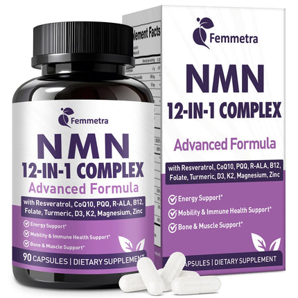 Ultra NMN 1000 mg for NAD+, 12-in-1 NAD Supplement with CoQ10 200 mg, PQQ 40 mg, Resveratrol, R-ALA, Methyl B12, L Methyl Folate, NMNH Alternative for Health Aging & Cellular Energy, 90 Vegan Capsules