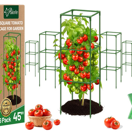 Riare 6 Pack 45in Square Tomato Cages for Garden, Heavy Duty Tomato Trellis