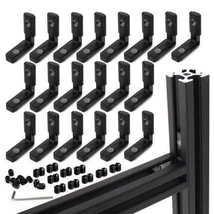 BLCCLOY 20Pcs 2020 Aluminum Extrusion Black Corner Bracket T Slot Inside L Shape Joint Angle Hardware Connector with Screws for 20 Series 20/20 2040 V Slot Extruded Aluminum Profile