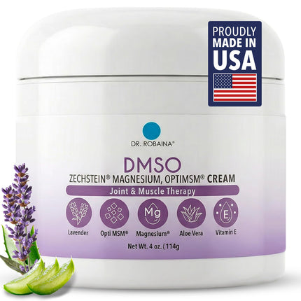 Dr. Robaina Lavender DMSO Cream - 99.9% Pure DMSO Pharmaceutical Grade | Formula with Zechstein Magnesium, Arnica, Aloe Vera, Vitamin E - 4 oz