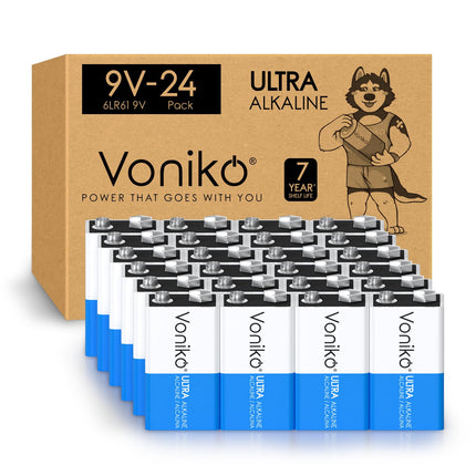 Voniko 24-Pack 9V Batteries, Long-Lasting 9 Volt Battery for Smoke Detector, Fire Alarm and Household Devices, Leakproof, 7-Year Shelf Life