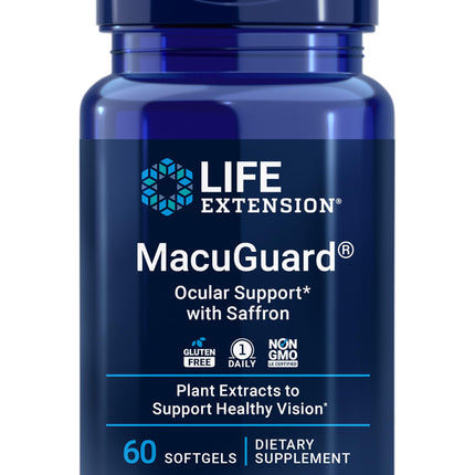 Life Extension MacuGuard Ocular Support with Saffron – Eye Health Supplement for Healthy Vision – with Lutein, Meso-zeaxanthin, zeaxanthin, Saffron – Gluten-Free, Non-GMO – 60 softgels
