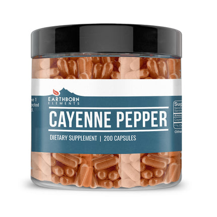 Earthborn Elements Cayenne Pepper 200 Capsules, Pure & Undiluted, No Additives