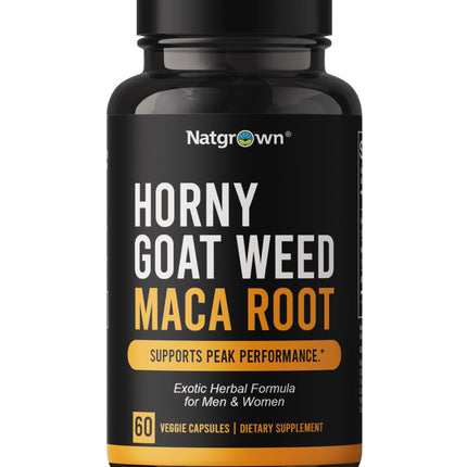 Natgrown Horny Goat Weed and Maca Root Extract Supplement for Men & Women (Epimedium Extract, Hornygoatweed) Vegan Capsules - 60 Ct