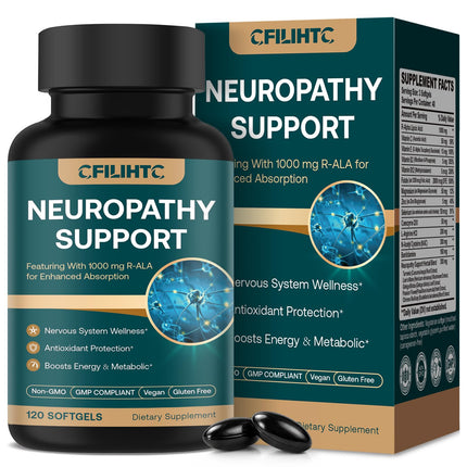 Neuropathy Support Nerve Supplement – Advanced R-Alpha Lipoic Acid Supplement with Benfotiamine, NAC & B-Complex for Nerve Health, Antioxidant & Cellular Energy - Vegan 120 Softgels