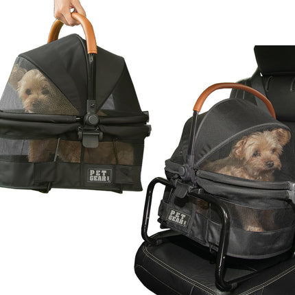 Pet Gear No-Zip View 360 Ultra Lite Pet Safety Carrier & Car Seat for Small Dogs & Cats Push Button Entry, 15", Dark Charcoal