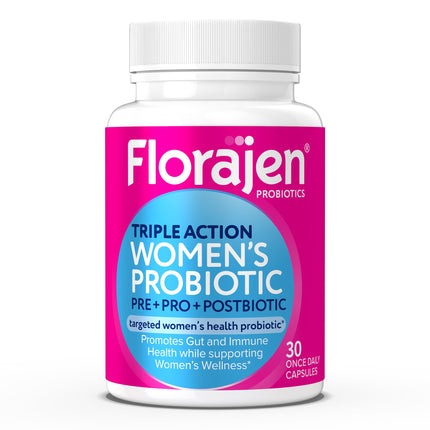 Florajen Women's Complete Triple-Action Prebiotic + Probiotic + Postbiotic for Digestive & Immune Support - Fast-Acting Relief from Constipation & Bloating - Gluten-Free - Vegan - Non-GMO - 30-Count
