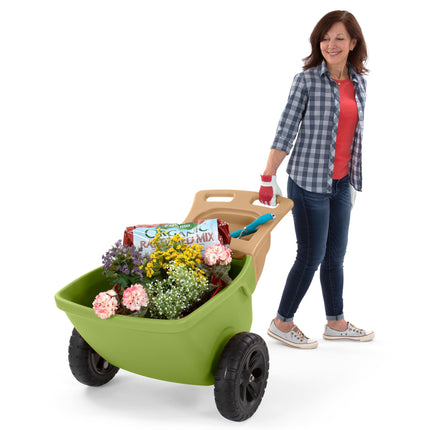 Simplay3 Easy Haul Durable Wheelbarrow with Garden Tool Storage Tray - Large Easy Turn Wheels - Green - Made in USA