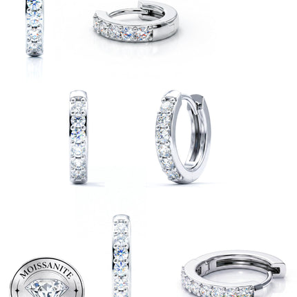 Moissanite Hoop Earrings for Women with Sterling Silver Post, VVS1. D Color