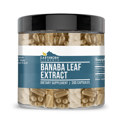 Earthborn Elements Banaba Leaf Extract 200 Capsules, Pure & Undiluted, No Additives