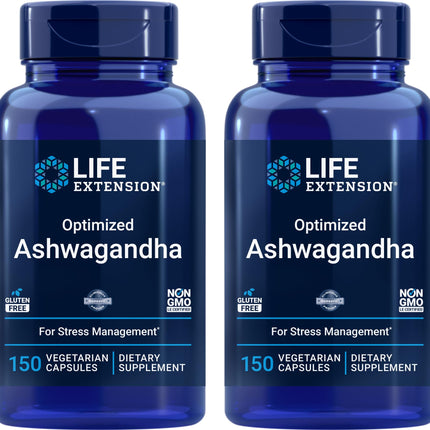 Life Extension Optimized Ashwagandha, 150 Veg Caps (Pack of 2) - Non-GMO, Gluten Free, Vegetarian Capsules