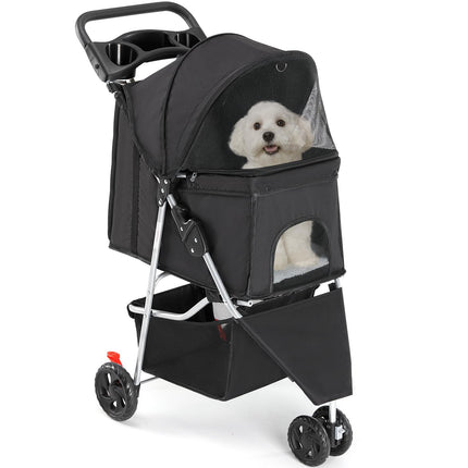 Sweetcrispy Pet Stroller for Dogs and Cats | Foldable, Lightweight, and Durable | Ideal for Small to Medium Pets | Includes Storage Basket and Cup Holders