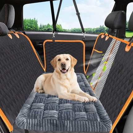 QPK Dog Car Bed Mat for Backseat Extender, Non-Slip Grey Flannel Pet Travel Blanket with Soft PP Cotton, Car Seat Protector for Dogs in SUVs, Sedans & Trucks (51"x23.6")