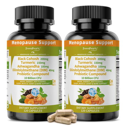 GREENPEOPLE Menopause Supplements for Women - Black Cohosh & Ashwagandha for Hot Flashes, Night Sweats, Mood Swings, Hormonal Balance Support,10 Billion CFU Probiotic - 120(2 Packs) Capsules Vegan