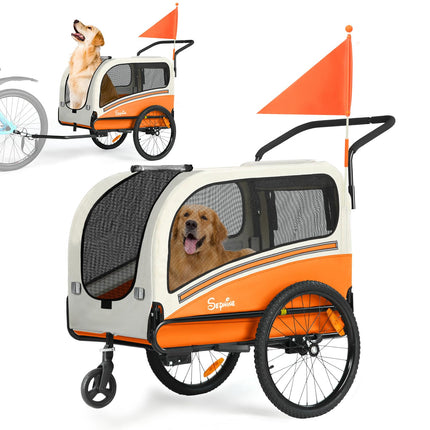 Sepnine Dog Bike Trailer, Supports up to 110 lbs, 2-in-1 Pet Stroller Cart Bicycle Carrier, Easy Folding Cart Frame with Quick Release Wheels, Universal Bicycle Coupler, Non-Slip Floor, Internal Leash