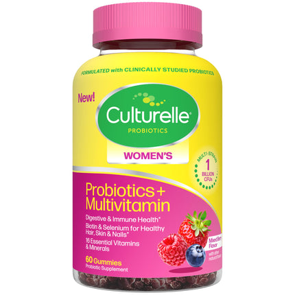 Culturelle® Women’s Probiotics + Multivitamins, Supports Digestive and Immune Health, Biotin & Selenium for Healthy Hair, Skin, Nails – 60 Gummies