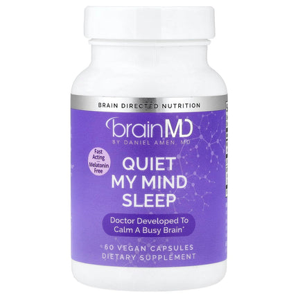 BRAINMD Quiet My Mind Sleep Supplement - Natural Sleep Aid with Magnesium, GABA, and Melatonin - 60 Capsules