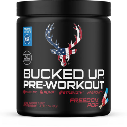 Bucked Up Pre Workout Freedom Pop | 200mg Caffeine with Citrulline Malate Beta Alanine AlphaSize and Taurine | Pre Workout Powder (30 Servings)