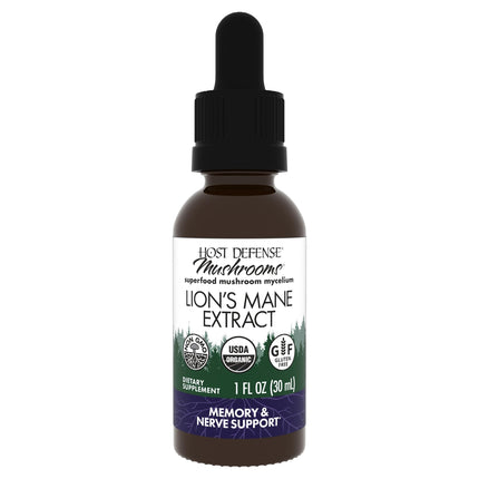 Host Defense Mushrooms Lion's Mane Extract - Lion's Mane Liquid Supplement for Brain Health - Mushroom Support for Focus & Memory Function - Immune & Nervous System Support - 1 fl oz (30 Servings)*