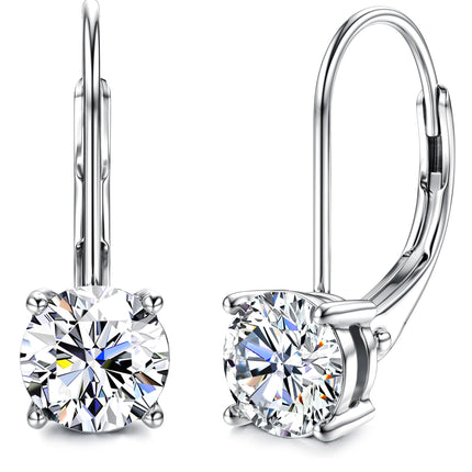 Moissanite Earrings, D Color Sterling Silver Dangle Drop Earrings for Women