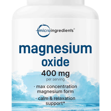 Magnesium Oxide 400mg, 500 Capsules | Elemental Form for Max Concentration | Supports Calm, Muscle & Nerve Health | Non-GMO