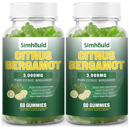 2 Pack Citrus Bergamot Gummies -3000MG Citrus Bergamot Extract Cholesterol Lowering Supplement for lmmune Support Healthy Anti-Aging, Hight Cholesterol Vegan Gummy 120 Counts Lime Flavor