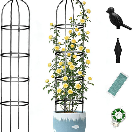 Obelisk Trellis for Garden Plants Climbing: 6ft Rustproof Metal Pipe with Plastic Coated - Potted Plant Climber Support for Outdoor Indoor Grape Vines Vegetable Fruits Flowers (2PC)
