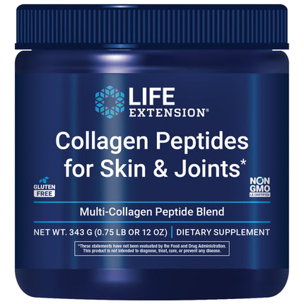 Life Extension Collagen Peptides for Skin & Joints, Collagen Types I, II & III in an Easy-Mix Powder, Gluten Free, Non-GMO, net Weight 343 Grams