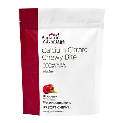 Bariatric Advantage Calcium Citrate Chewy Bites 500 mg - Highly Absorbable & Digestible - Vitamin D3 - Easily Chewable Calcium Supplement - Raspberry Flavor - 90 Count