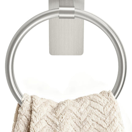 STWWO Brushed Nickel Towel Ring, Hand Towel Holder for Bathroom, Self Adhesive Hand Towel Rings for Bath, Kitchen, RV, No Drill Hole