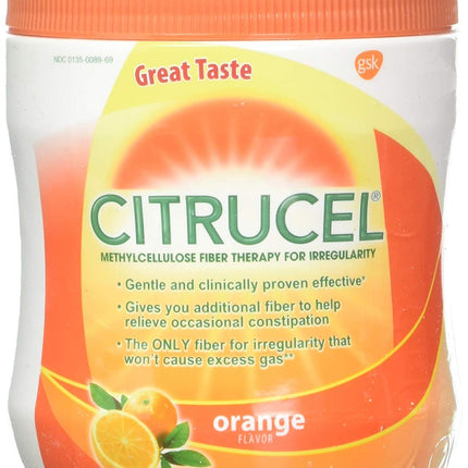 CITRUCEL Fiber Powder for Occasional Constipation Relief, Methylcellulose Fiber Powder, Orange Flavor - 16 Ounces