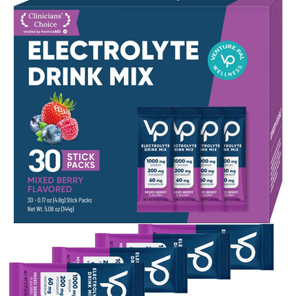 Venture Pal High Sodium Sugar-Free Electrolyte Powder Packets - Hydration Packets with Sodium, Potassium & Magnesium | Zero Calories | Vegan, Keto, and Paleo Friendly | 30 Sticks