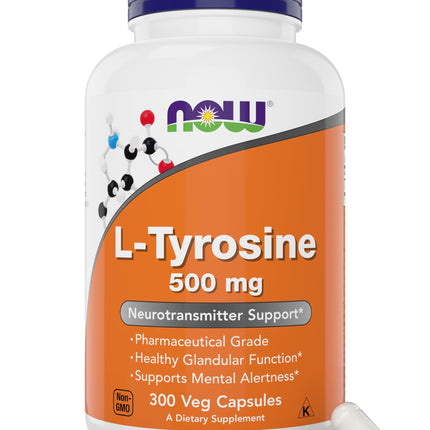 Now Foods L-Tyrosine 500mg, 300 Capsules - Non GMO - Supports Mental Alertness - 500 mg Caps - Free Form Supplement