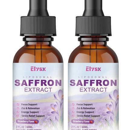Elysx Liposomal Saffron for Kids & Adult, Organic Saffron Extract Liquid Drops with Holy Basil, Rosemary, L-Theanine for Stress, Focus, Energy Support, Eye Health, Vegan, Strawberry Flavor, 4 FL OZ