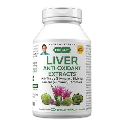 ANDREW LESSMAN Liver Anti-Oxidant Extracts 360 Capsules - Supports The Hard-Working Tissues of The Liver, Promotes Optimum Liver Health and Function. Milk Thistle, Turmeric and Artichoke Extracts