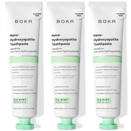 Boka Fluoride Free Toothpaste, Nano Hydroxyapatite Toothpaste, Appropriate for Sensitive Teeth - for Adult Oral Care - Ela Mint Flavor, 4 Fl Oz 3Pk US Manufactured