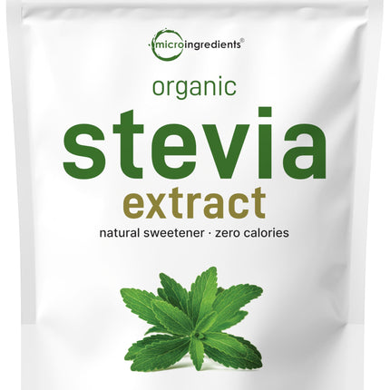 Micro Ingredients Pure Organic Stevia Powder, 8 Ounces, 1418 Serving, Highest Grade Stevia Green Leaf Extract Reb-A, Reduced Bitter Aftertaste, 0 Calorie, Natural Sweetener, Sugar Alternative, Keto Friendly