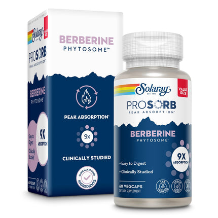SOLARAY Berberine Phytosome - 9X Absorption and Easy-to-Digest - Standardized to 30% Berberine HCl - Vegan, Made Without Soy - 60-Day Guarantee - 60 Servings, 60 VegCaps