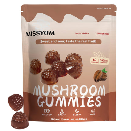MISSYUM Mushroom Gummies, 10-in-1 Adaptogenic Blend, Vegan Coffee Flavor, 60 Count, Lion's Mane, Reishi, Chaga, Shiitake