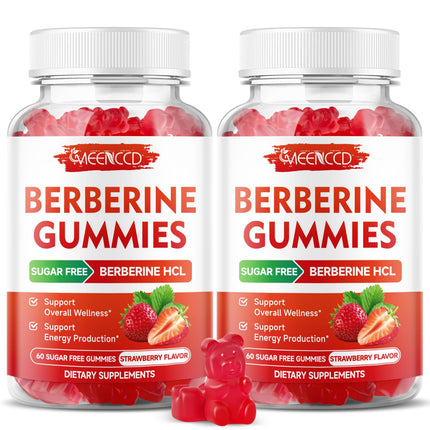 MEENCCD 2 Pack Berberine Gummies with Ceylon Cinnamon, Berberine HCL Supplement for Immune Support, Sugar Free, Vegan, Strawberry Flavor, 120 Count
