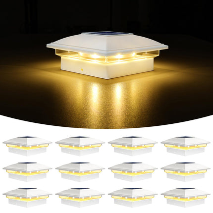 VOLISUN Solar Post Cap Light Outdoor Waterproof 12pack,Solar Fence - Post Lights for 4x4 5x5 6x6 Wooden/Vinyl Post,White Deck Cap Light Solar Powered with Warm White for Garden/Patio/Porch
