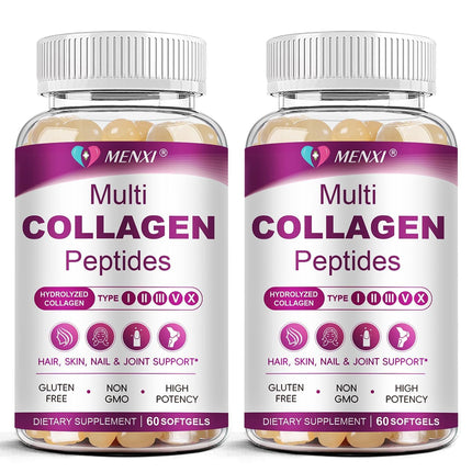 Multi Collagen Peptides Softgel for Women & Men - Type I, II, III, V, X - Hydrolyzed Collagen Peptides with Biotin, Vitamin C & Hyaluronic Acid - Support Skin Hair Nail & Joint - Non GMO, 120 Softgel
