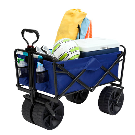 Mac Sports Heavy Duty Collapsible Folding All Terrain Utility Beach Wagon Cart, Blue/Black