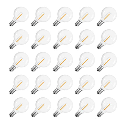 Meconard G40 1.57 Inch Led Replacement Light Bulbs, E12 Screw Base Shatterproof LED Small Globe Light Bulbs for Outdoor String Lights, 1Watt Equvalent to 5 Watt Incandescent Bulbs, Warm White, 25Pack