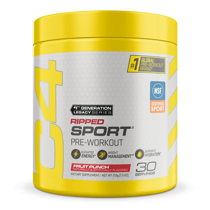 C4 Ripped Sport Pre Workout Powder Fruit Punch - NSF Certified for Sport + Zero Sugar Preworkout Energy Supplement for Men & Women - 135mg Caffeine + Weight Loss - 30 Servings