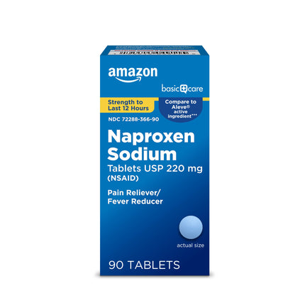 Amazon Basic Care Naproxen Sodium Caplets 220 mg, Pain Reliever/Fever Reducer (NSAID), 12-Hour Relief for Headache, Backache, Menstrual Pain, Muscle Aches, Arthritis, 90 Count