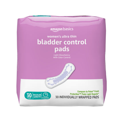 Amazon Basics Women's Incontinence Pads, Bladder Control & Postpartum, Light Absorbency, Unscented, 30 Count