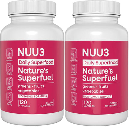 NUU3 Nature’s Superfuel Provides Daily Nutritional Support for Immunity, Wellness, Active Lifestyle & Well-Being - Vitamins Minerals & Antioxidants - 120 Capsules (Pack of 2)